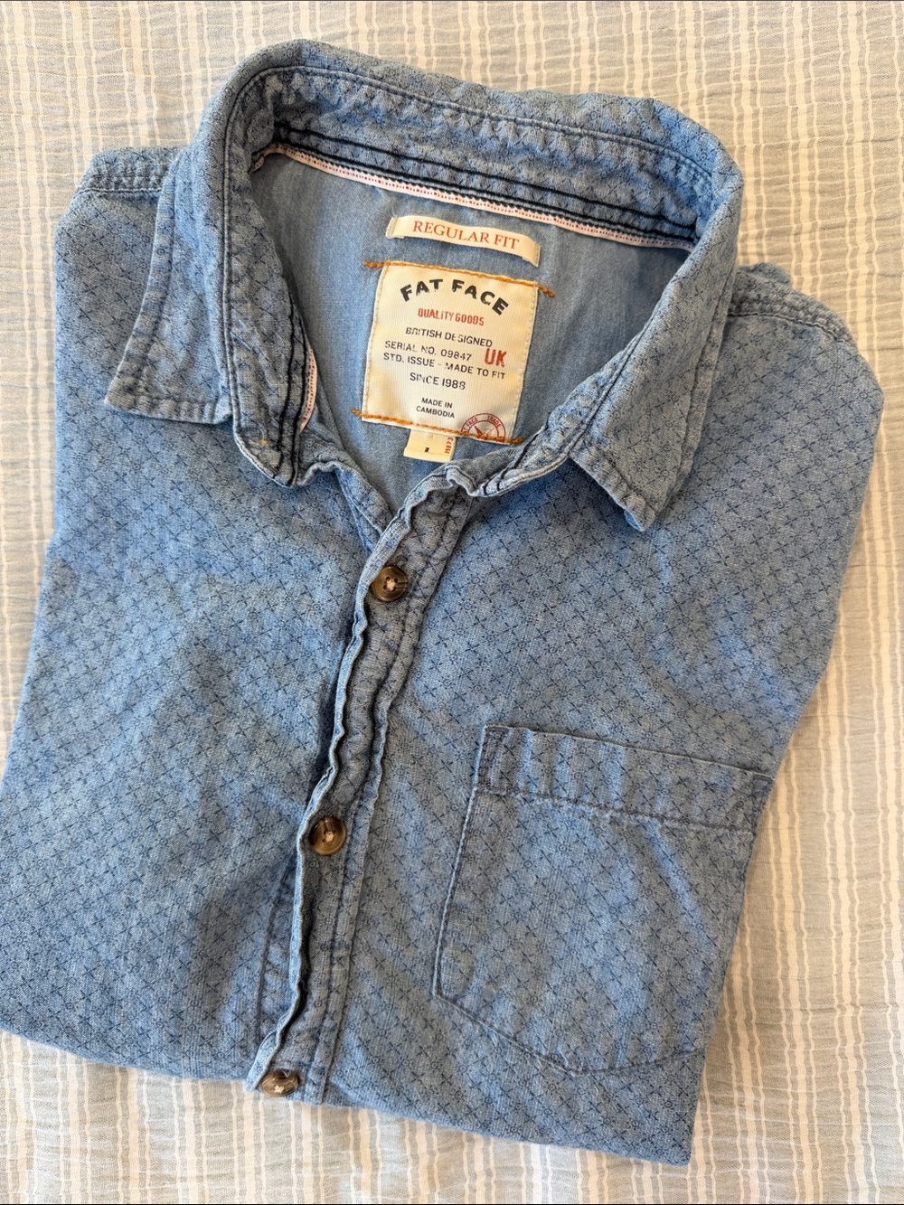 Fat Face Size L Light Blue Casual Button-Down Shirt